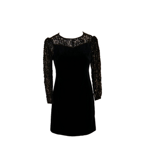 FINK MODELL Vintage Black Velvet & Lace w/ Sequins Short Cocktail Dress Size 6-8